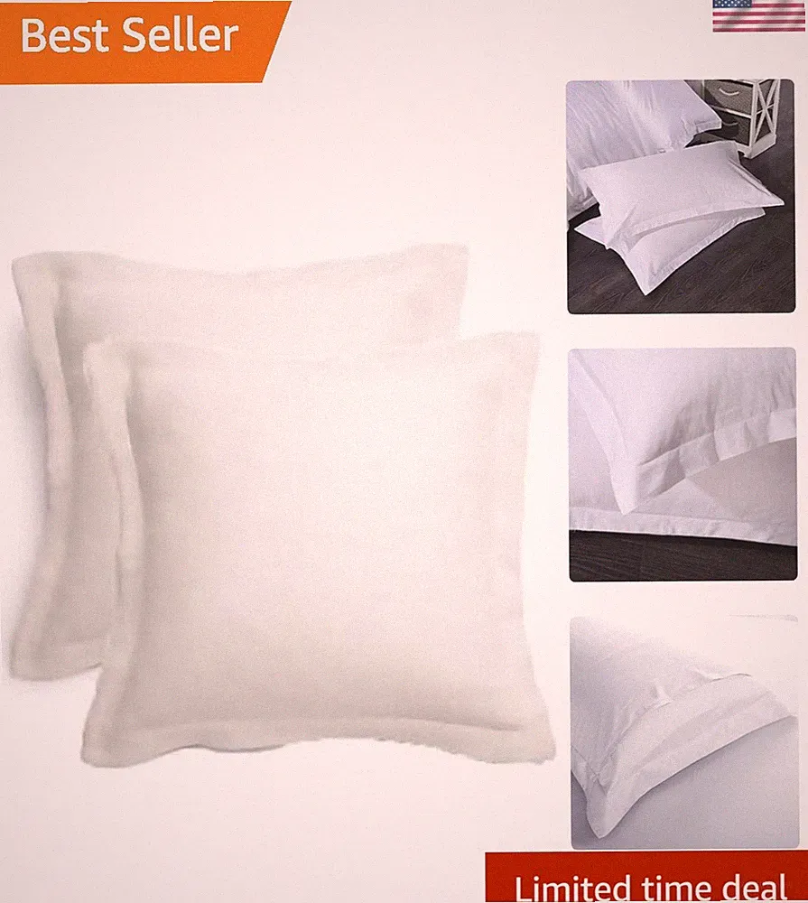 2pcs 100% Cotton 300 Thread Count White Pillow Shams 26x26 - Luxuriously Soft
