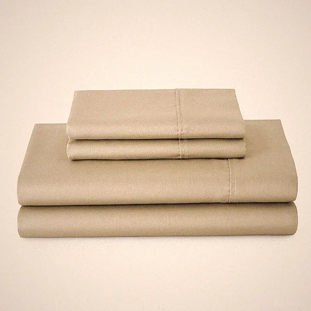 4-Piece 300 Thread Count Almond Biscuit Cotton Sateen Bed Sheet Set, Queen