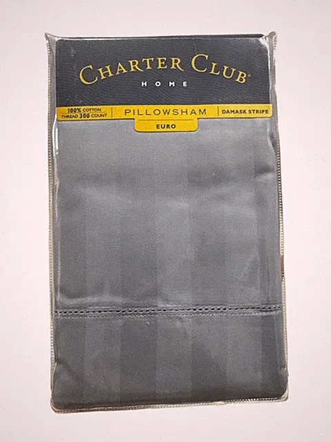 Charter Club Damask Stripe 100% Cotton 300 Thread Count Euro Pillow Sham Ocean