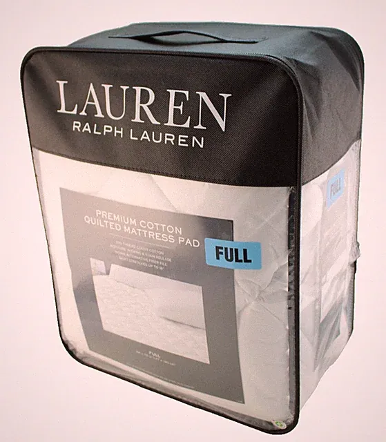 LAUREN Ralph Lauren Full Size 300 TC Cotton Quilted Mattress Pad Fits 18" Matt