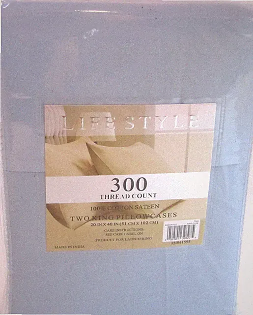 LIfe Style 300 Thread Count 2 Blue King Pillowcases, NIP.