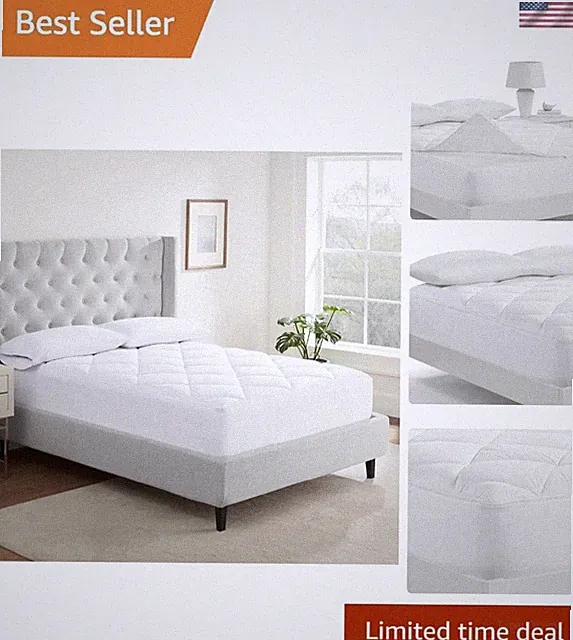 Luxury Firm 100% Cotton Quilted Mattress Pad with Cooling Fiber Fill, King, W...