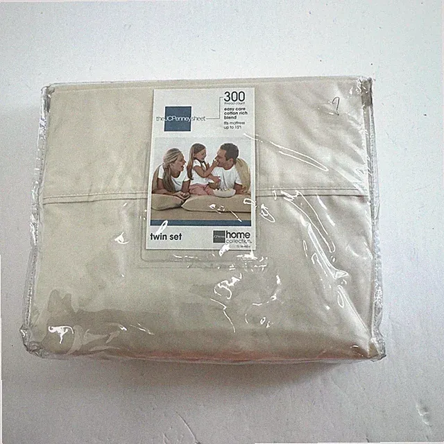 New JCPenney 300 Thread Count Twin Sheet Set Ivory Cotton Rich Bedding Sealed