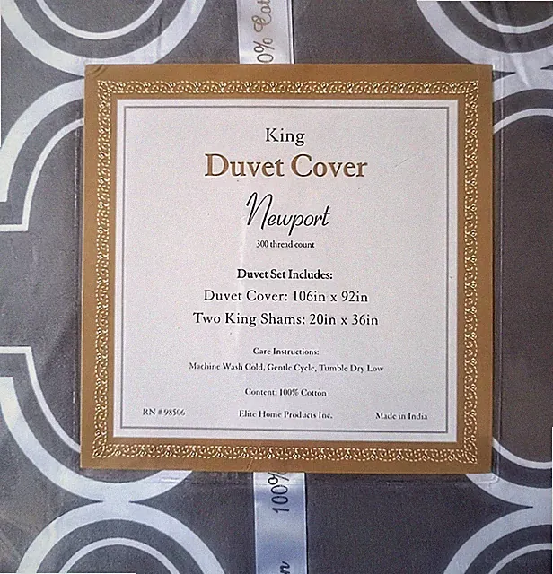 NWT Newport King Duvet Cover Set 300 Thread Count 100% Cotton Satin Geo Grey