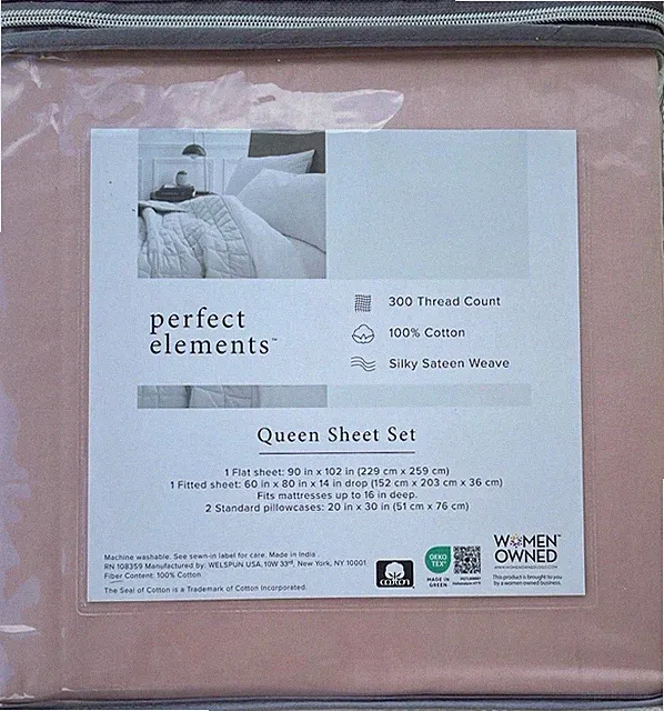 QUEEN 100% COTTON Sheet Set Sateen Rose Pink 300 Thread Count Perfect Elements