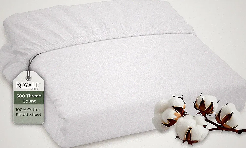 ROYALE LINENS 300 Thread Count 100% Long Staple Combed Cotton Fitted Sheet Fu...