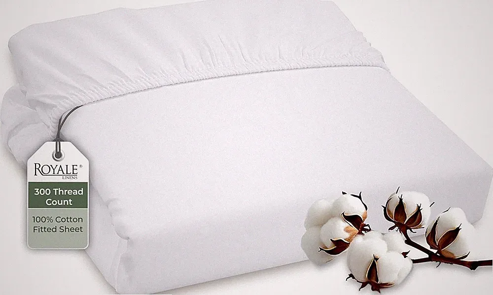 ROYALE LINENS 300 Thread Count 100% Long Staple Combed Cotton Fitted Sheet Qu...