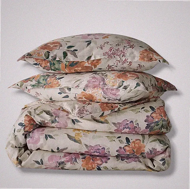 Sky Beige 300 Thread Count Harper Floral Comforter Cover 3pc Set, Full/Queen