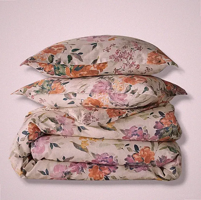 Sky Beige 300 Thread Count Harper Floral Comforter Cover Set, Full/Queen