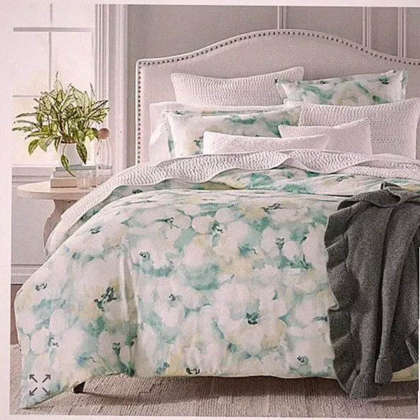Sky Green Inky Floral 300 Thread Count Comforter Cover Set, Full/Queen & Shams