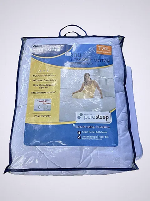 Therapedic Ultrasoft Cotton Mattress Pad 300 Thread Count Twin XL Bedding