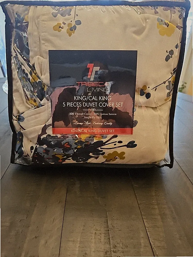 Tribeca Living King 5 Piece Duvet Cover Set 300 thread Count 100% Cotton Sateen
